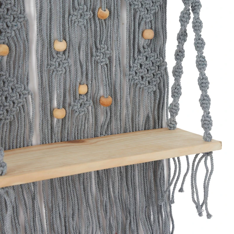 Gray Cotton Handmade Macrame 1 Shelf Wall Shelf 25" x 6" x 46"