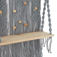 Gray Cotton Handmade Macrame 1 Shelf Wall Shelf 25" x 6" x 46"