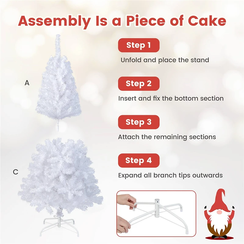 Costway 5ft. Unlit White Artificial Christmas Tree with Stand