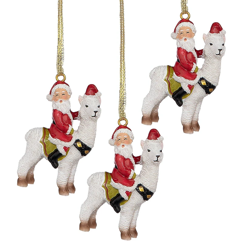 Design Toscano Santa's New Ride Llama Holiday Ornaments, 3ct.