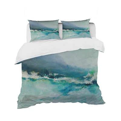 Designart 'Indigo Abstract Watercolor Blue' Coastal Bedding Set