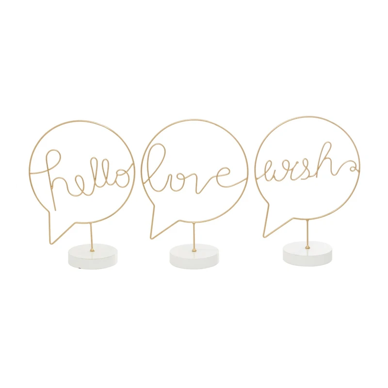 13" Gold Hello, Love & Wish Tabletop Sign Set