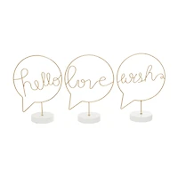 13" Gold Hello, Love & Wish Tabletop Sign Set