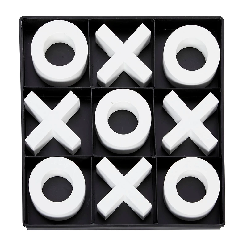 Black & White Wood & Metal Tic-Tac-Toe Modern Game Set