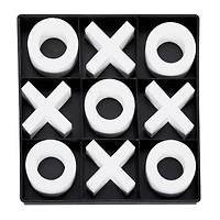 Black & White Wood & Metal Tic-Tac-Toe Modern Game Set