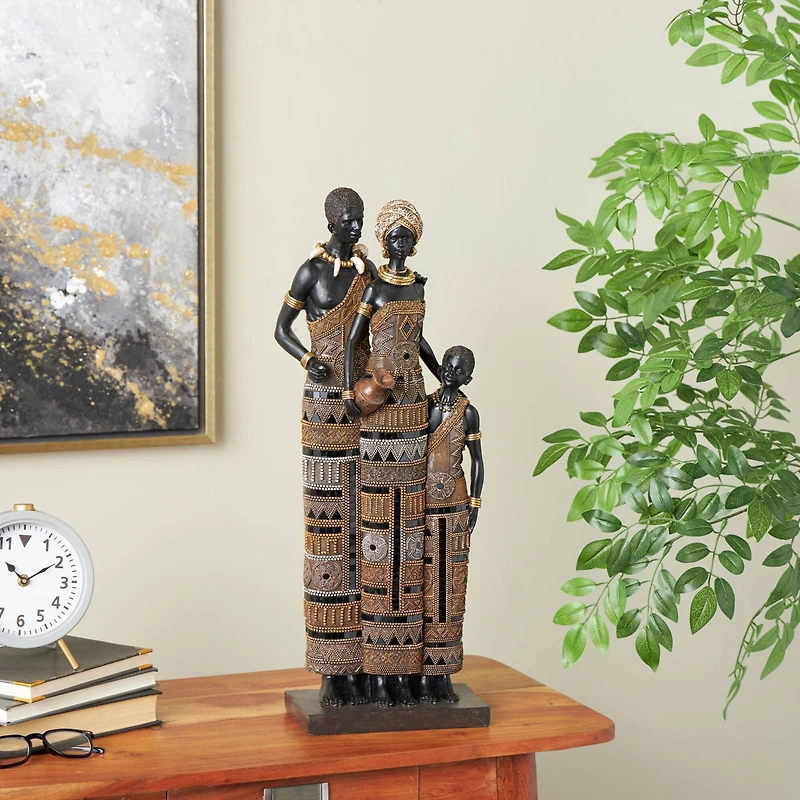 23" Family Tall African Decorative Sculpture with Gold Jewels