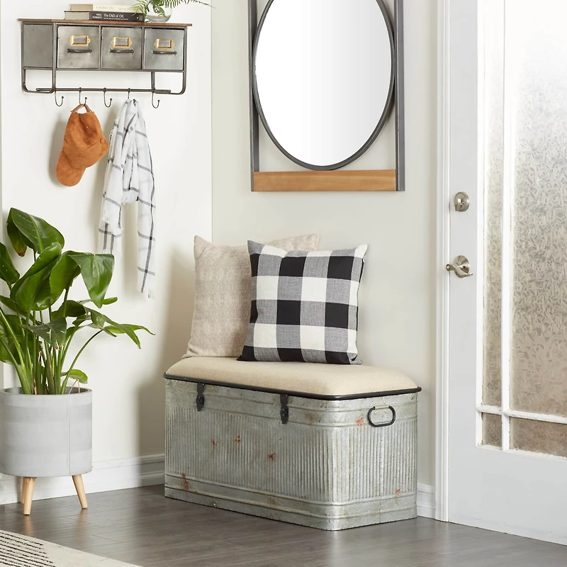 Gray Iron Farmhouse Bench, 19" x 37" x 17"