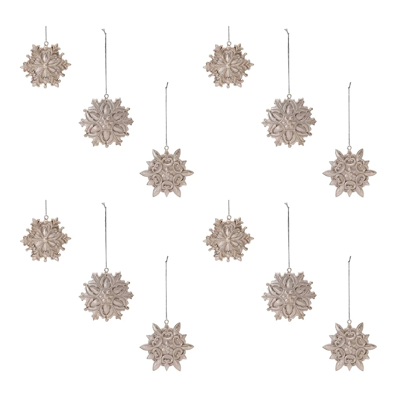 Ornate Champagne Snowflake Ornaments Set