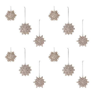 Ornate Champagne Snowflake Ornaments Set