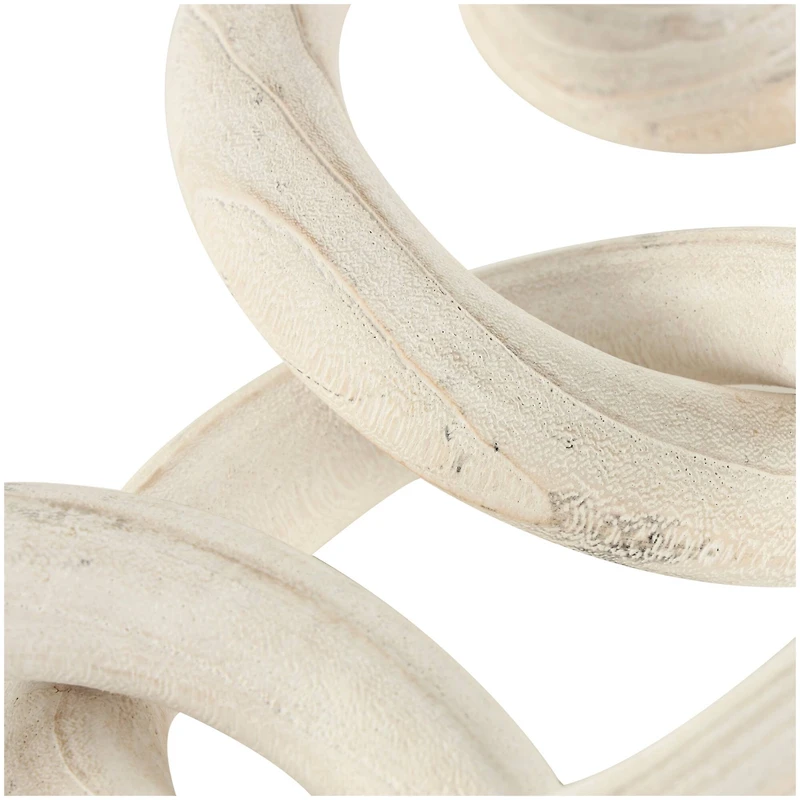 25" White Wood Chain 5 Link Sculpture with Natural Wood Grain