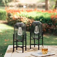 Glitzhome® 14.25" Metal Mesh Black Solar Powered Lantern with Stand, 2ct.