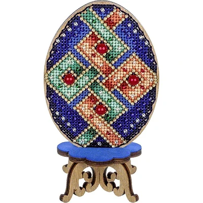 Wonderland Crafts Blue Plaid Easter Egg Cross Stitch on Wood Kit