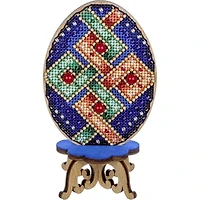 Wonderland Crafts Blue Plaid Easter Egg Cross Stitch on Wood Kit