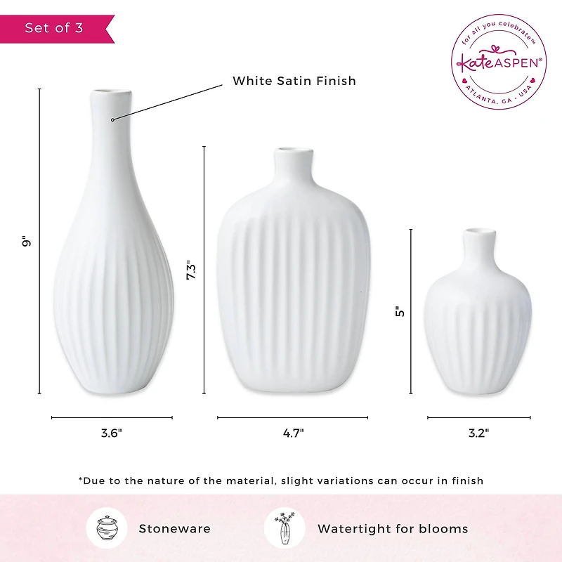 Kate Aspen® White Textured Ceramic Minimalist Vase Set