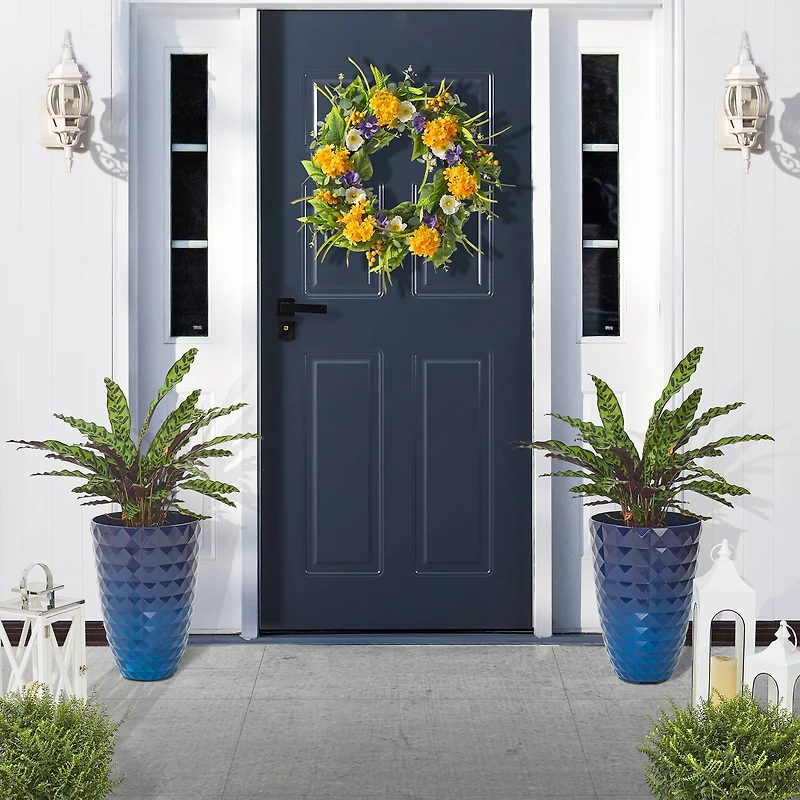 Glitzhome® Eco-Friendly Oversized Faux Cobalt Blue Ceramic Tall Bowl Plastic Pot Planter Set