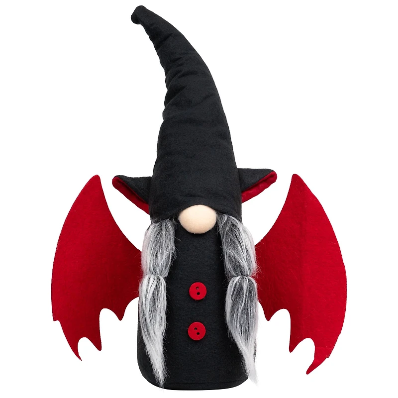 18" Female Black & Red Halloween Gnome with Bat Wings