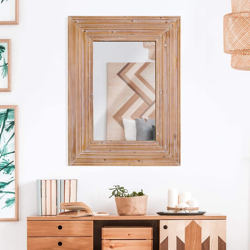 Natural Whitewash Wood Farmhouse Wall Accent Mirror - 30" x 40"
