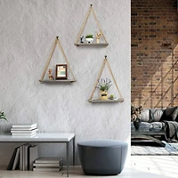 NEX™ 16" Gray Green Hanging Rope Wood Wall Shelves, 4ct.