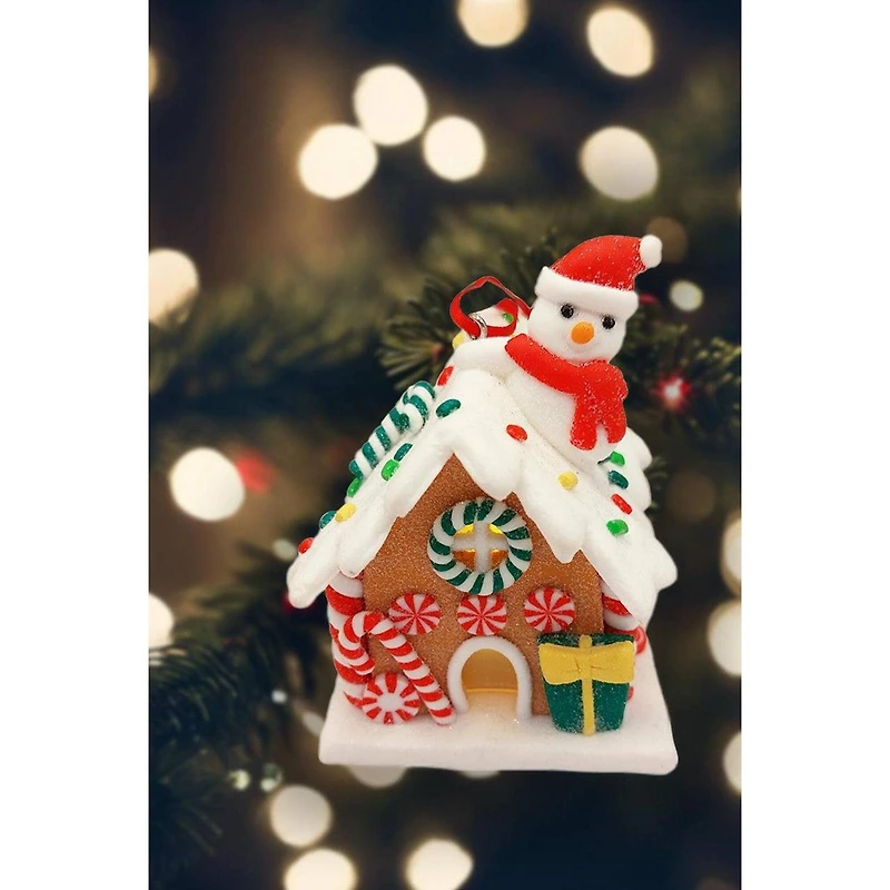 Wizardi Gingerbread Snow House with Snowman Christmas Ornament