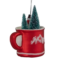 4.25" Christmas Trees & Snowman in a Cup Glass Ornament