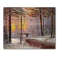 Designart Christmas Forest with River & Trees IV Print on Natural Pine Wood
