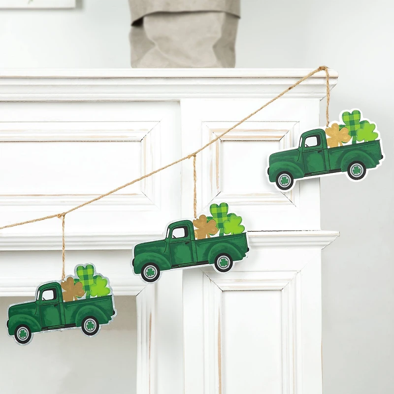 Glitzhome® St. Patrick's Metal Trucks Garland