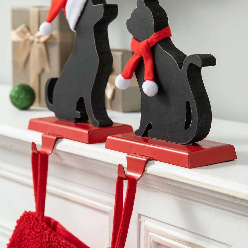 Glitzhome® Cat & Dog Metal Christmas Stocking Holder Set