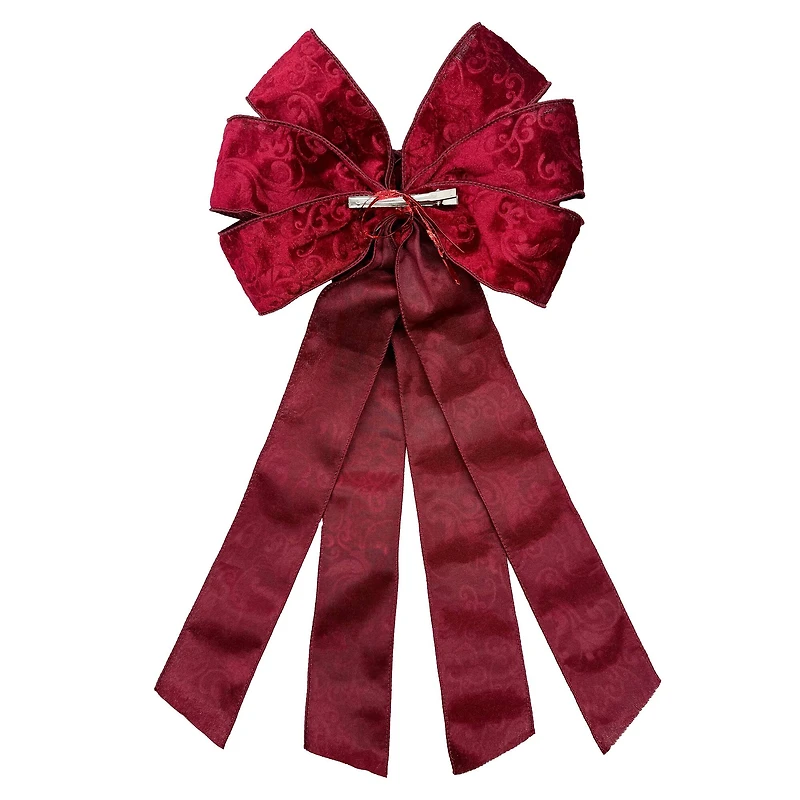 20.5" Burgundy Embossed Velvet Tree Bow by Celebrate It®