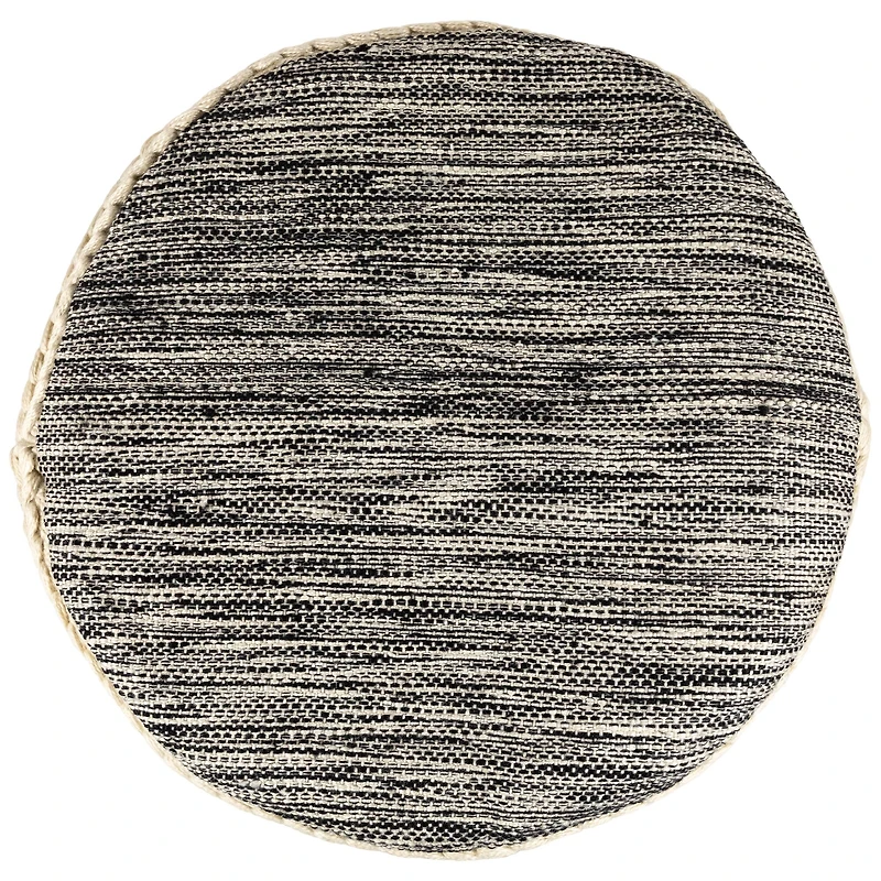 18" Cream & Black Woven Stripes Outdoor Pouf Ottoman