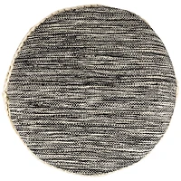 18" Cream & Black Woven Stripes Outdoor Pouf Ottoman