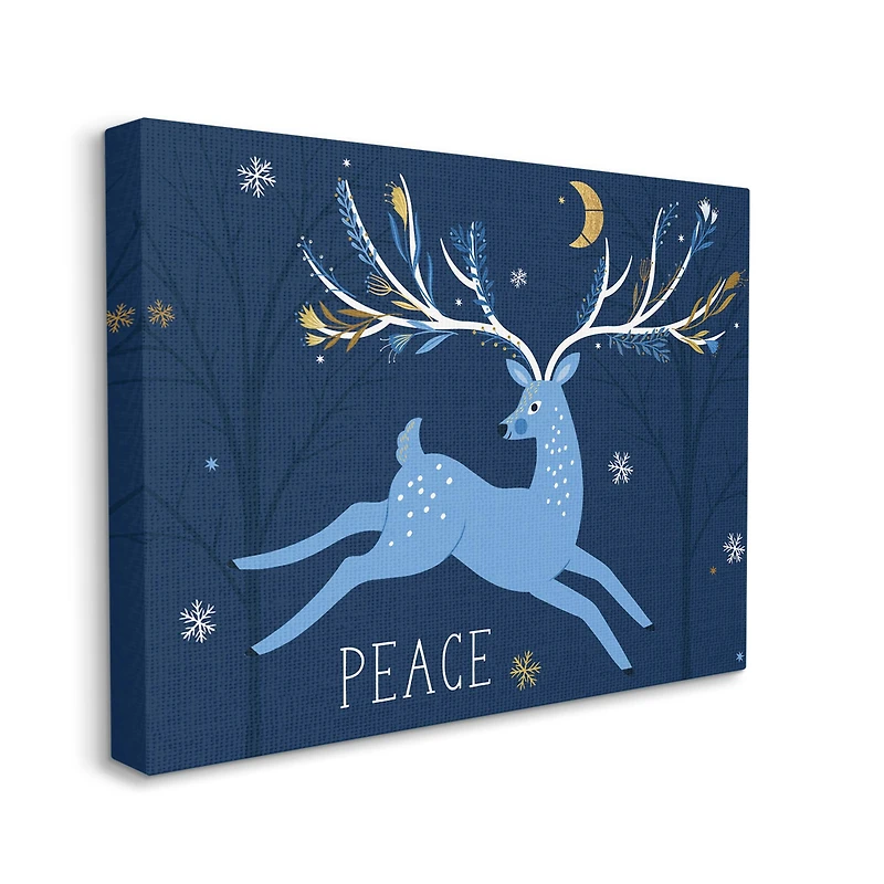 Stupell Industries Peace Jumping Deer Snowflakes Canvas Wall Art