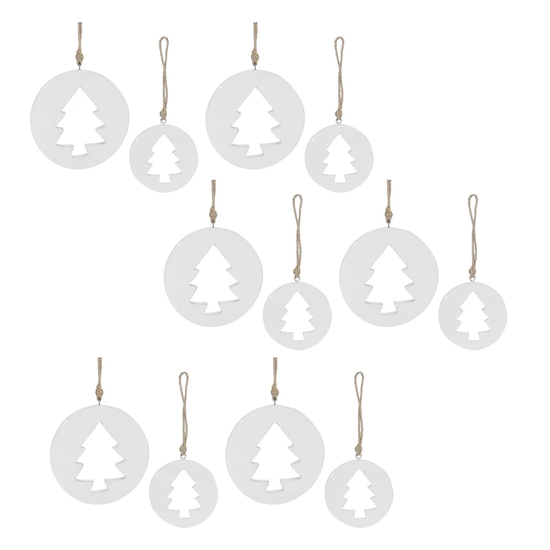 White Wood Pine Tree Cut-Out Ornaments Set