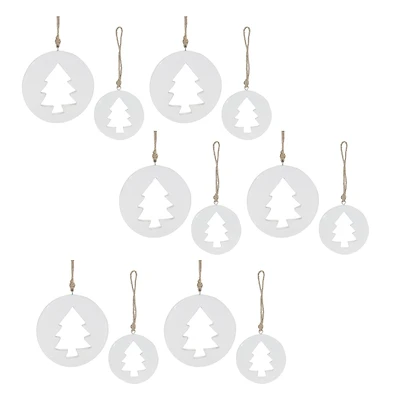 Wood Pine Tree Cut-Out Ornaments Set