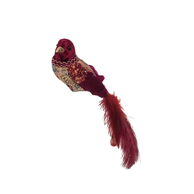 Hello Honey® Multicolor Fabric, Foam & Feather Bird Clip-on Ornament with Glitter & Sequins
