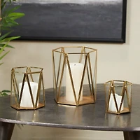 CosmoLiving by Cosmopolitan Gold Geometric Hexagon Candle Lantern Set
