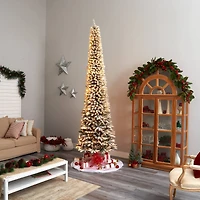 11ft. Pre-Lit Flocked Artificial Pencil Christmas Tree, Clear Lights