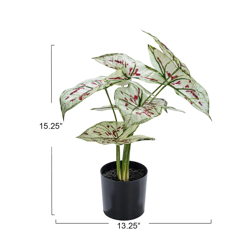 Hello Honey® 15" Green & Red Faux Elephant Ear Plant in Plastic Pot