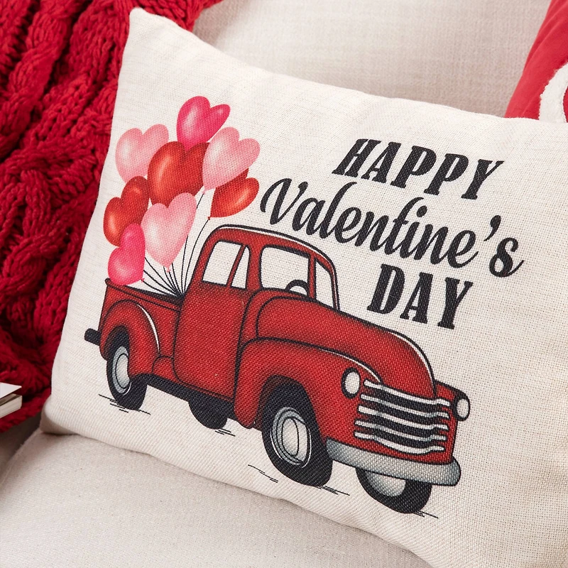 Glitzhome® 18" Faux Burlap Happy Valentine's Truck Pillow