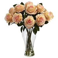 18" Blooming Peach Roses in Decorative Vase