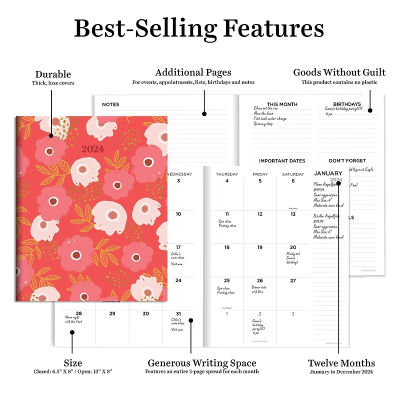 TF Publishing Medium 2024 Poppies Monthly Planner