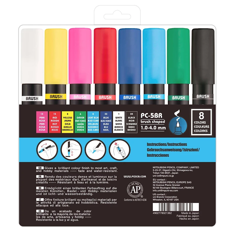POSCA® PC-5BR Color Brush Tip Paint Marker Set