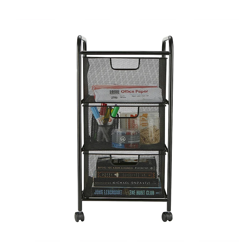 Mind Reader Black 3 Drawer Mesh Rolling Cart