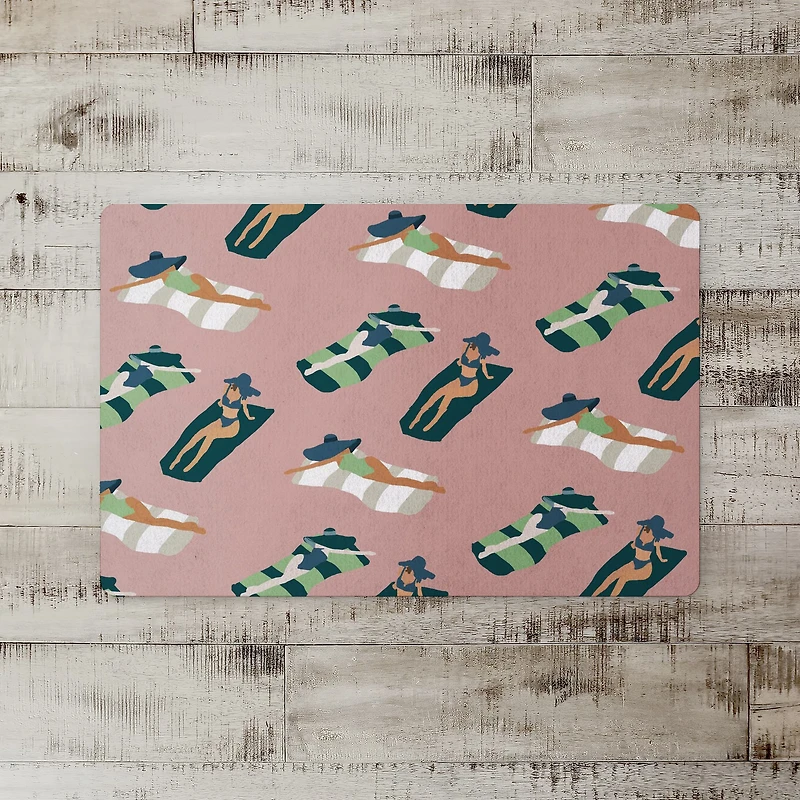 Pink Sun Bathers Pattern Floor Mat