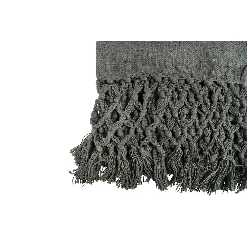 Hello Honey® Charcoal Woven Cotton Throw Blanket with Crochet & Fringe