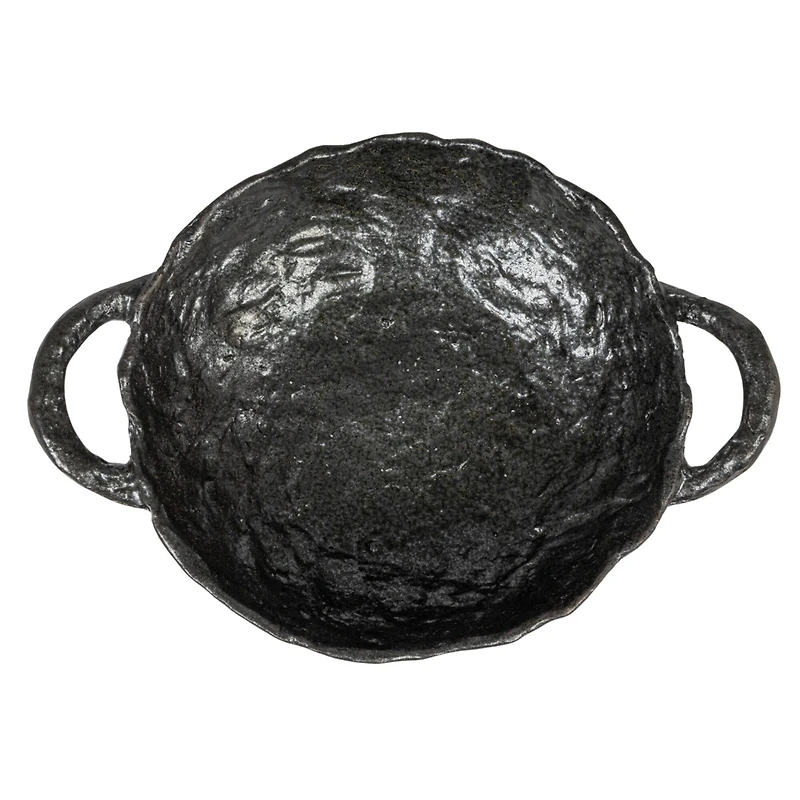 Hello Honey® 9.5" Black Stoneware Footed Plate with Handles & Reactive Glaze