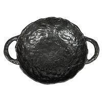 Hello Honey® 9.5" Black Stoneware Footed Plate with Handles & Reactive Glaze