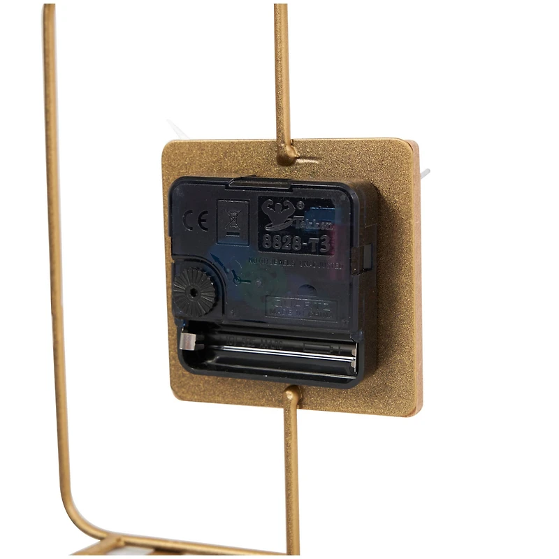 8" Gold Metal Geometric Open Frame Clock with White Clockface & Base