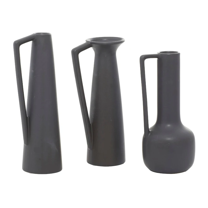 CosmoLiving by Cosmopolitan Set of 3 Dark Gray Ceramic Modern Vase, 12", 13", 11"