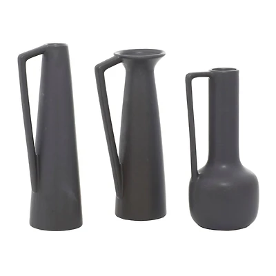 CosmoLiving by Cosmopolitan Set of 3 Dark Gray Ceramic Modern Vase, 12", 13", 11"