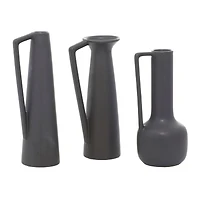 CosmoLiving by Cosmopolitan Set of 3 Dark Gray Ceramic Modern Vase, 12", 13", 11"